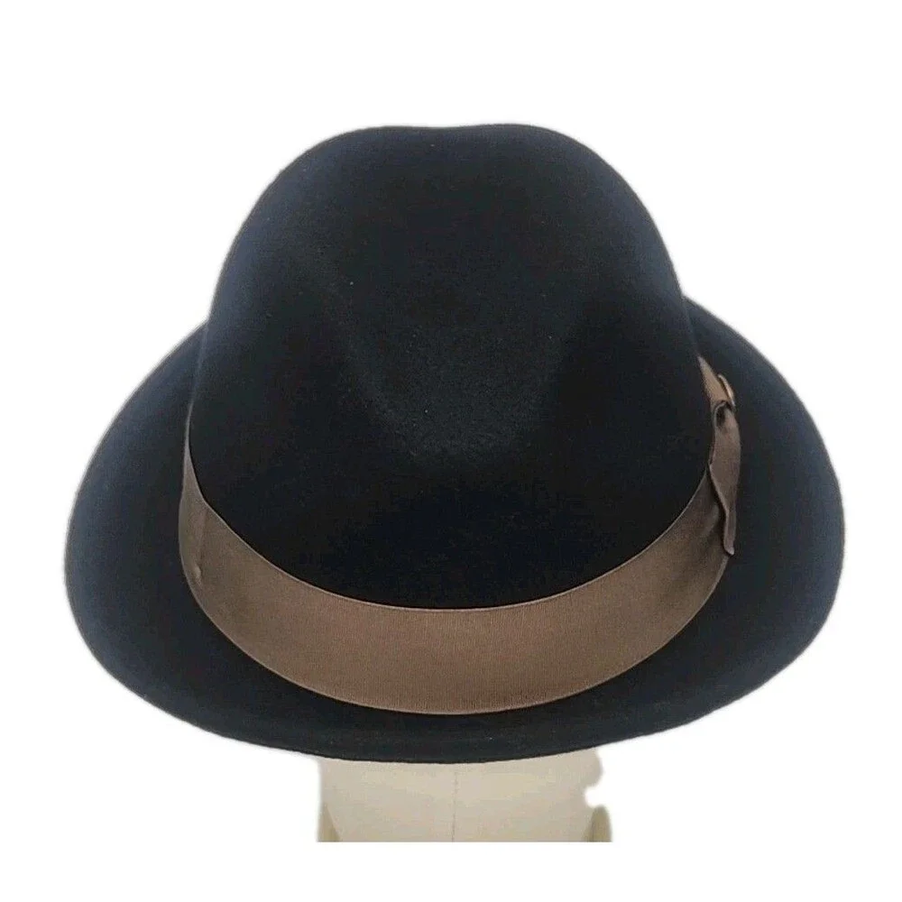 Goorin Bros Fedora Hat 100% Wool Black Brown Ribbon Band Men Sz Large USA Made